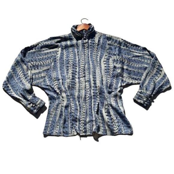 Rare Tess Romeo Renaissance Python Mock Neck Bishop Sleeve Blouse Blue Sz 12 - Picture 1 of 8